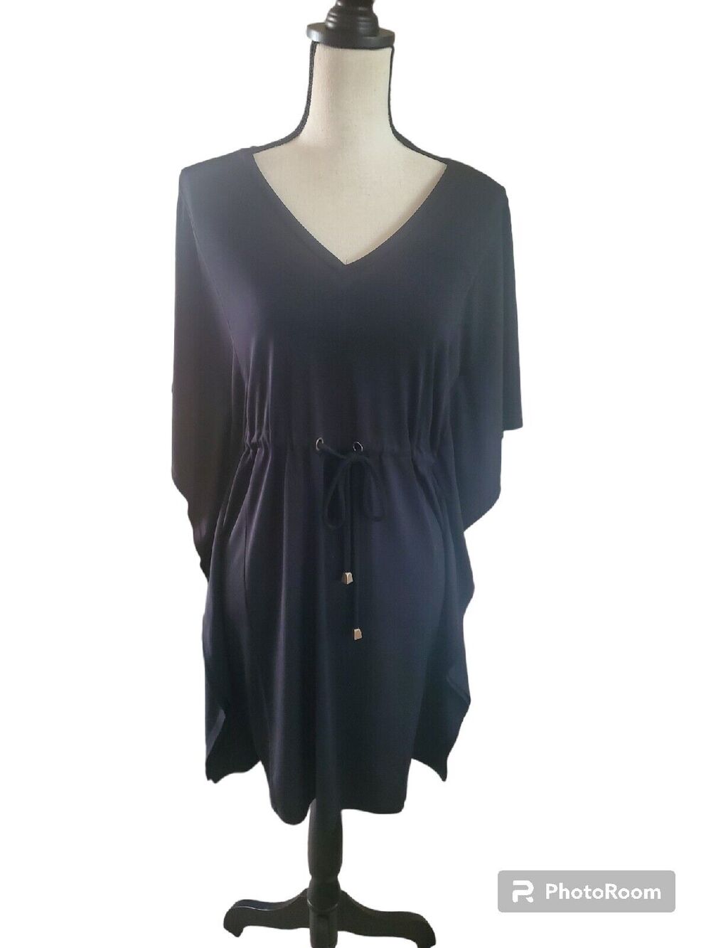 Marvin Richards Black Poly-Knit Drawstring Waist Butterfly Dress Sz M